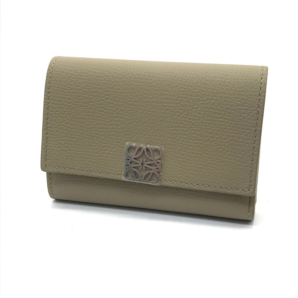Loewe Anagram Vertical Wallet Tri fold Beige Cream